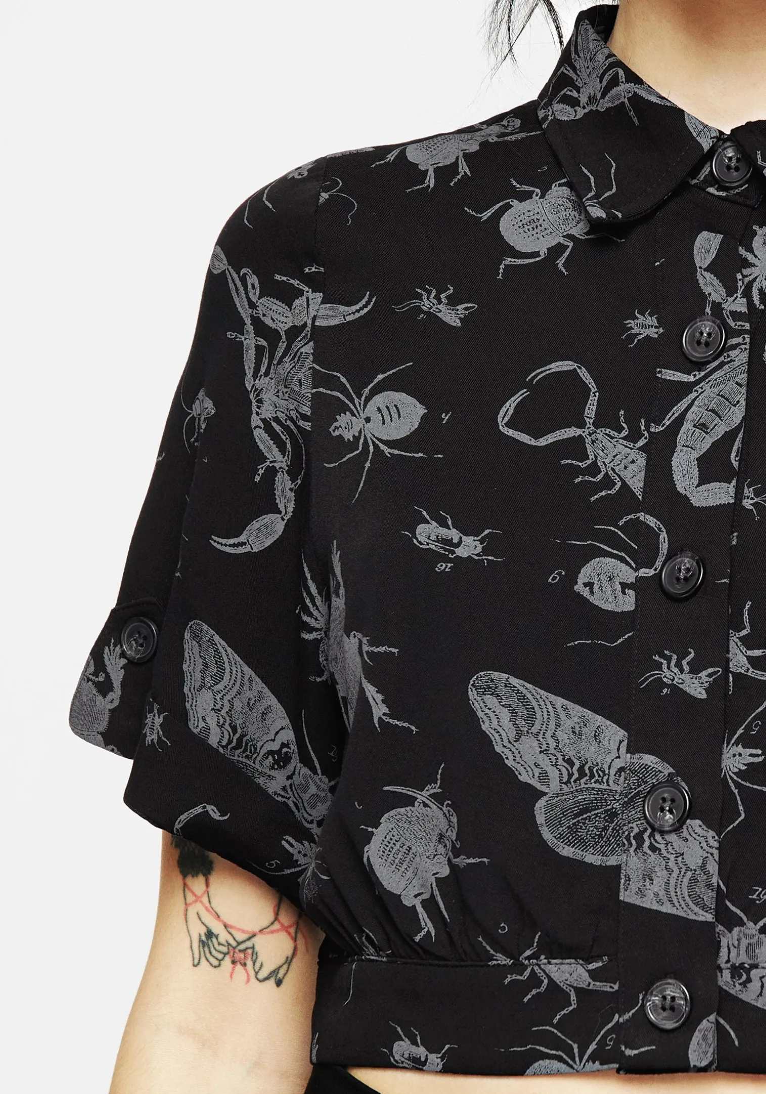 Parasite Bugs Short Sleeve Crop Shirt - Black