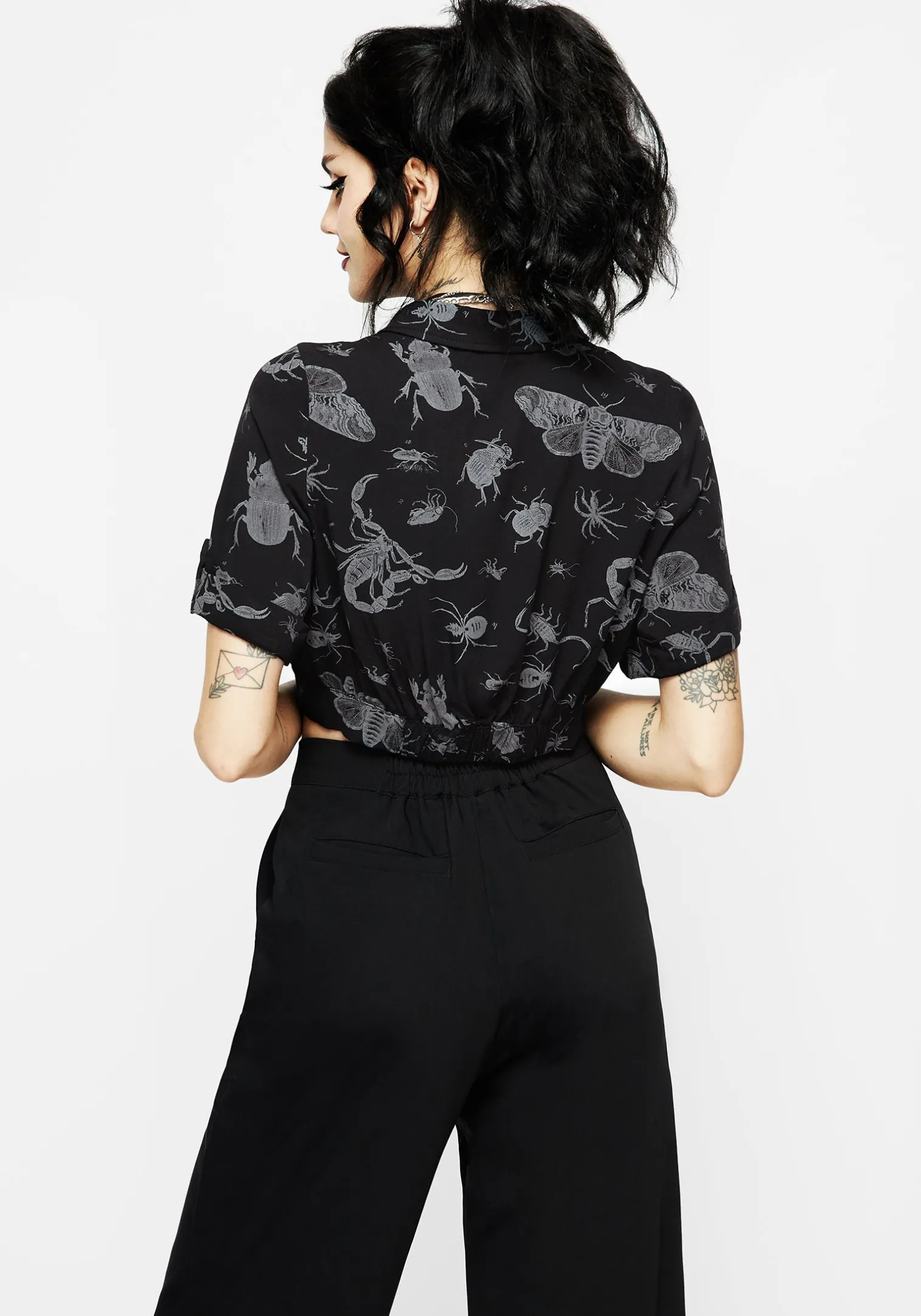 Parasite Bugs Short Sleeve Crop Shirt - Black