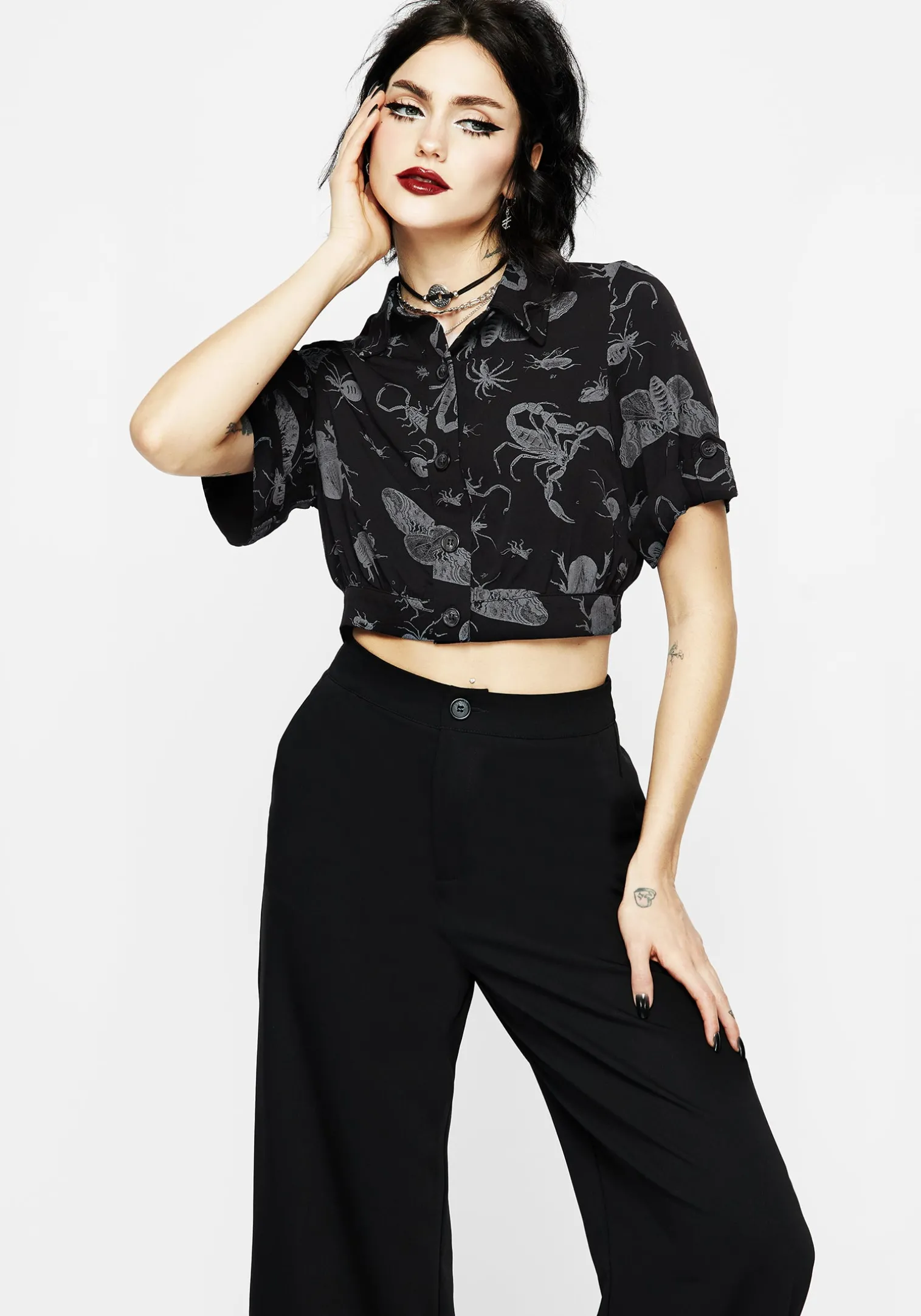 Parasite Bugs Short Sleeve Crop Shirt - Black