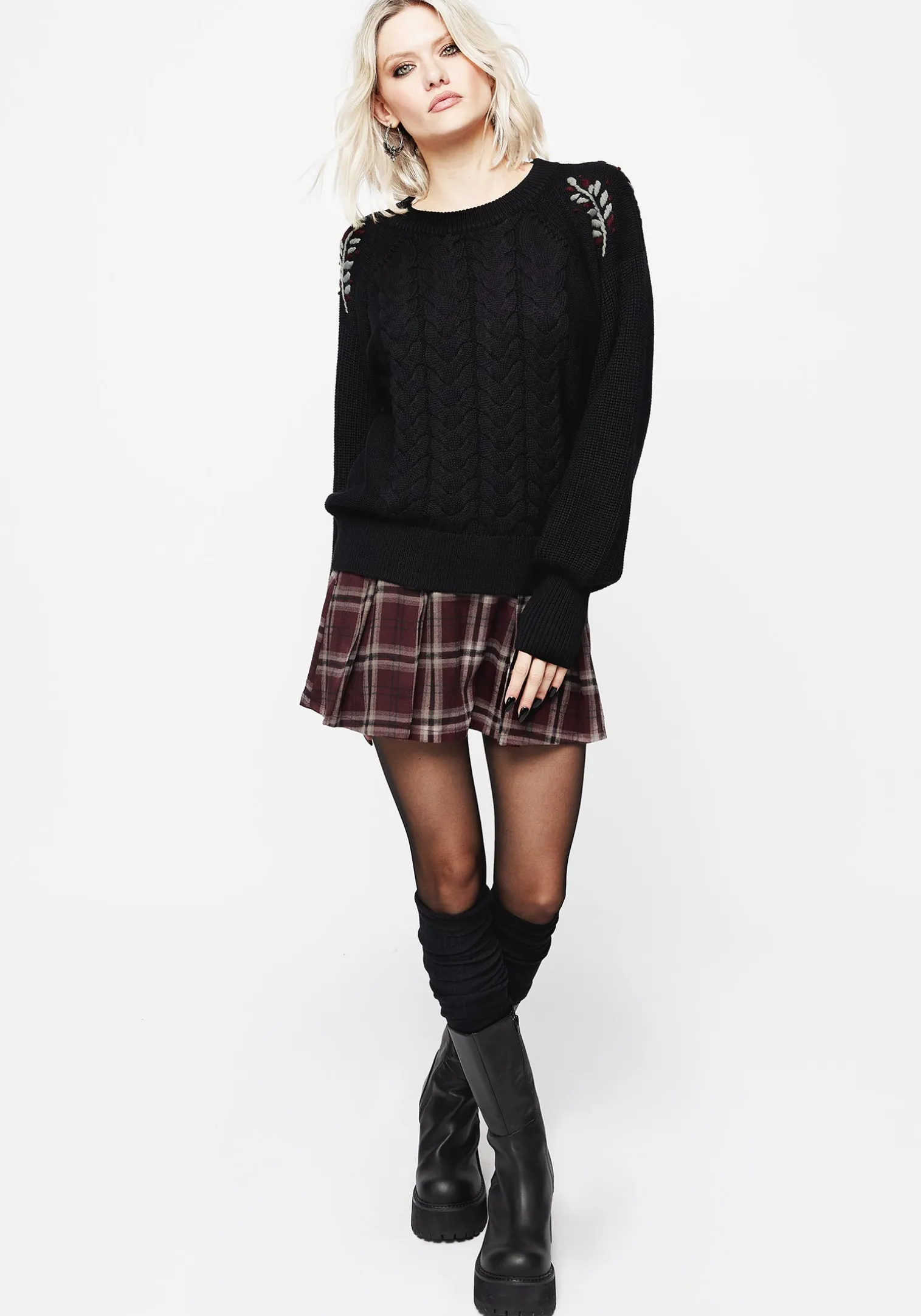 Patrice Embroidered Cable Knit Sweater