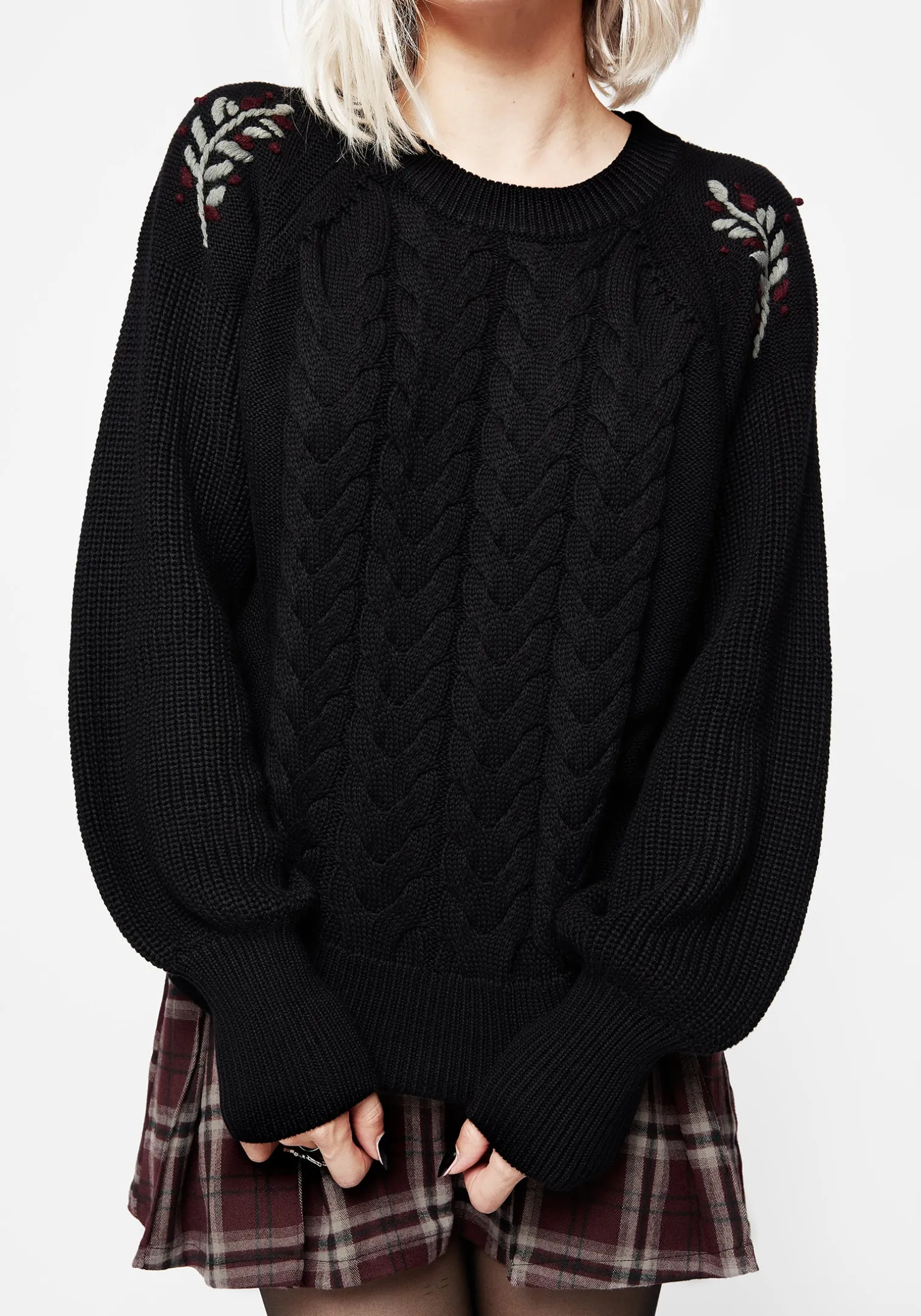 Patrice Embroidered Cable Knit Sweater