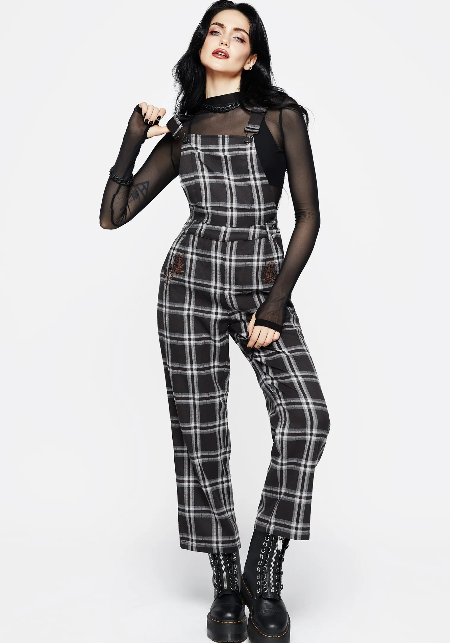 Persimmon Embroidered Check Dungarees
