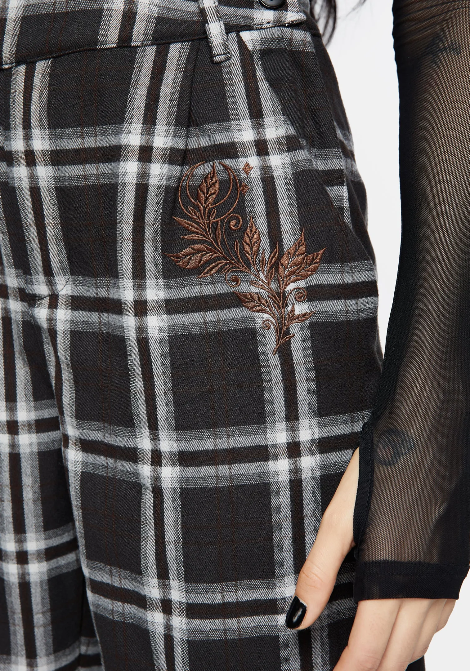 Persimmon Embroidered Check Dungarees