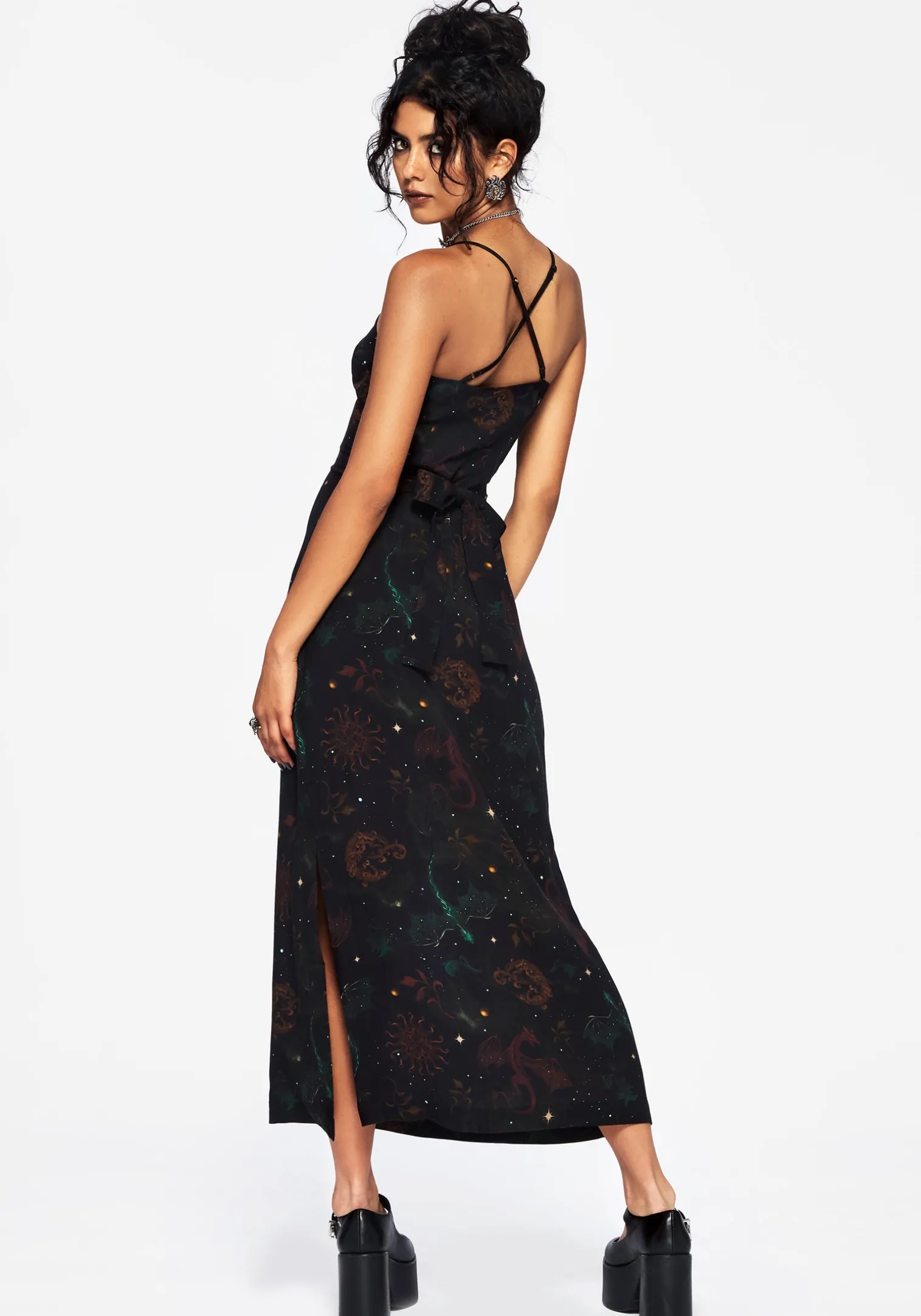 Phoenix Dragon Printed Cami Midi Dress