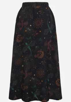 Phoenix Dragon Printed Pleated Midi Skirt