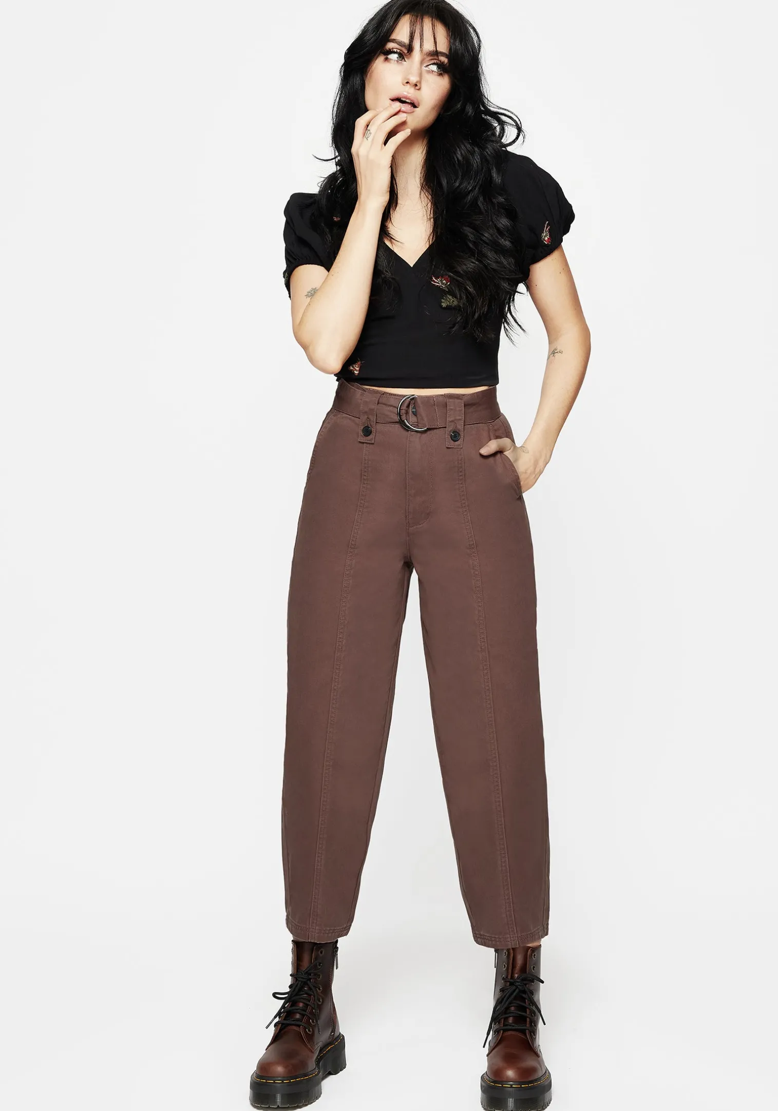Pinhead Belted Balloon Leg Trousers - Brown
