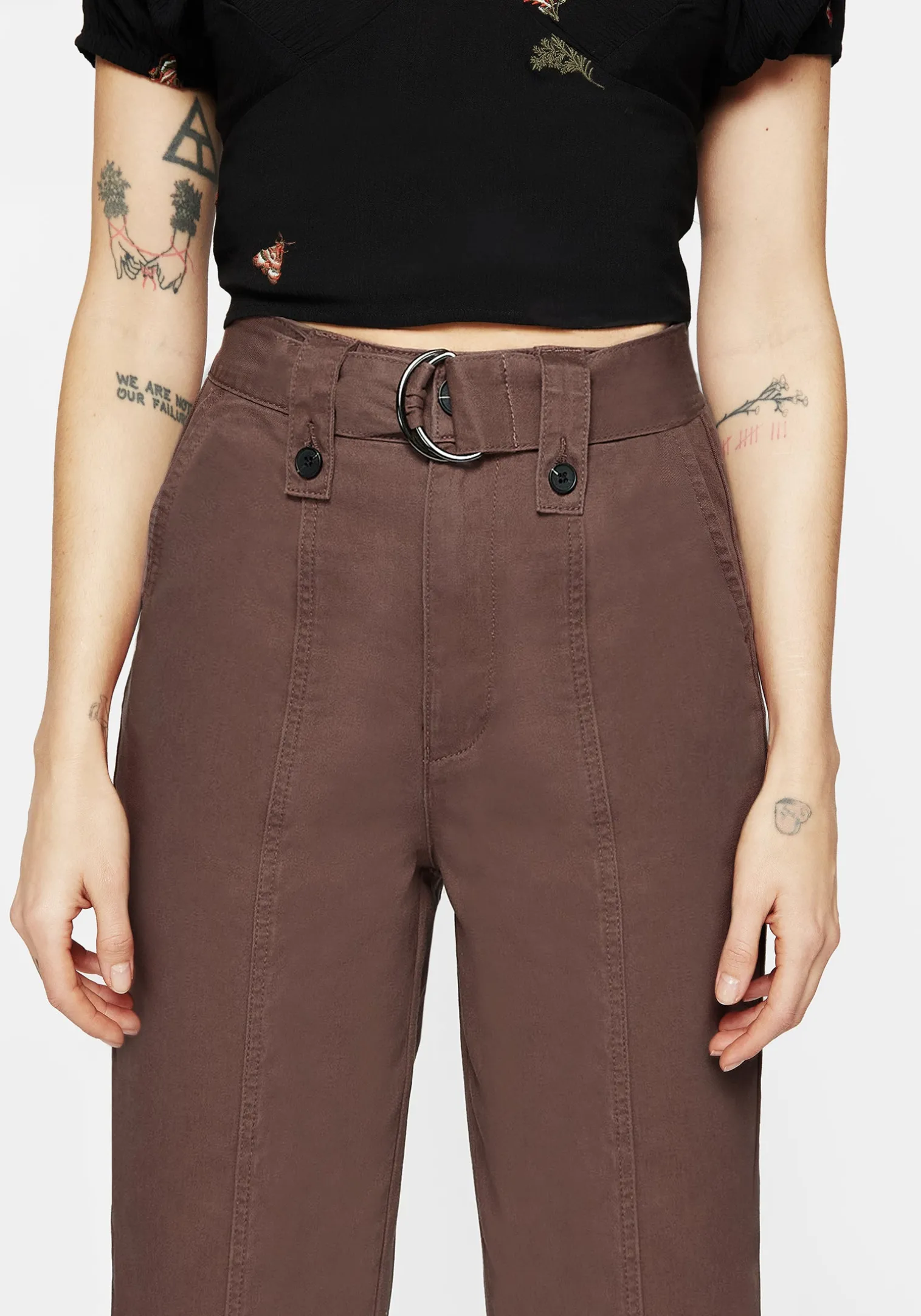 Pinhead Belted Balloon Leg Trousers - Brown