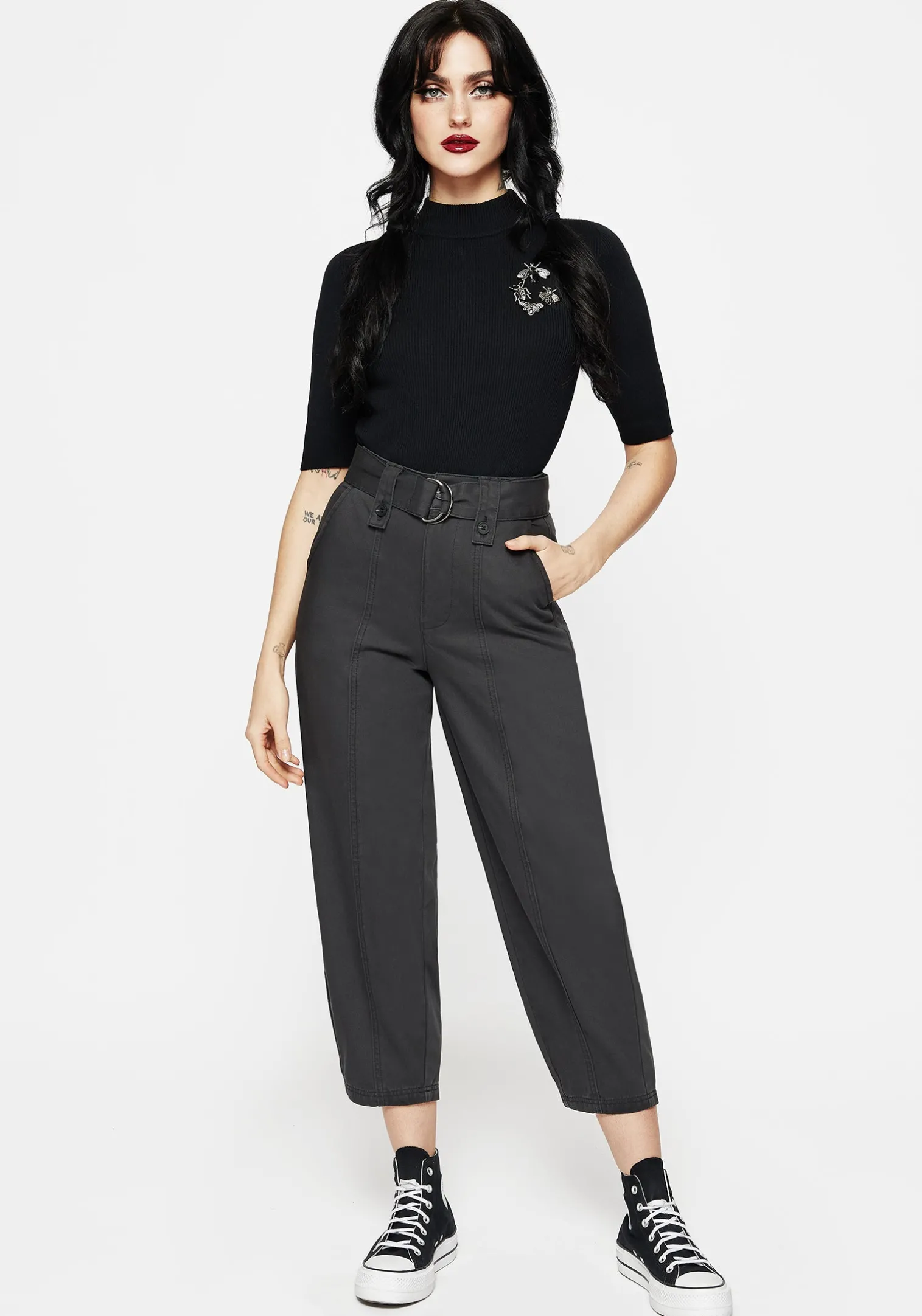 Pinhead Embroidered Belted Balloon Leg Trousers