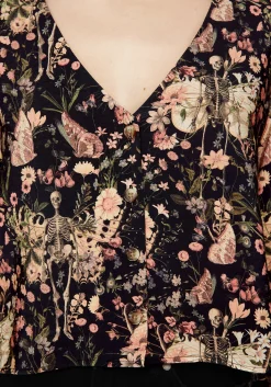 Pixie Floral Print Button Up Blouse Top