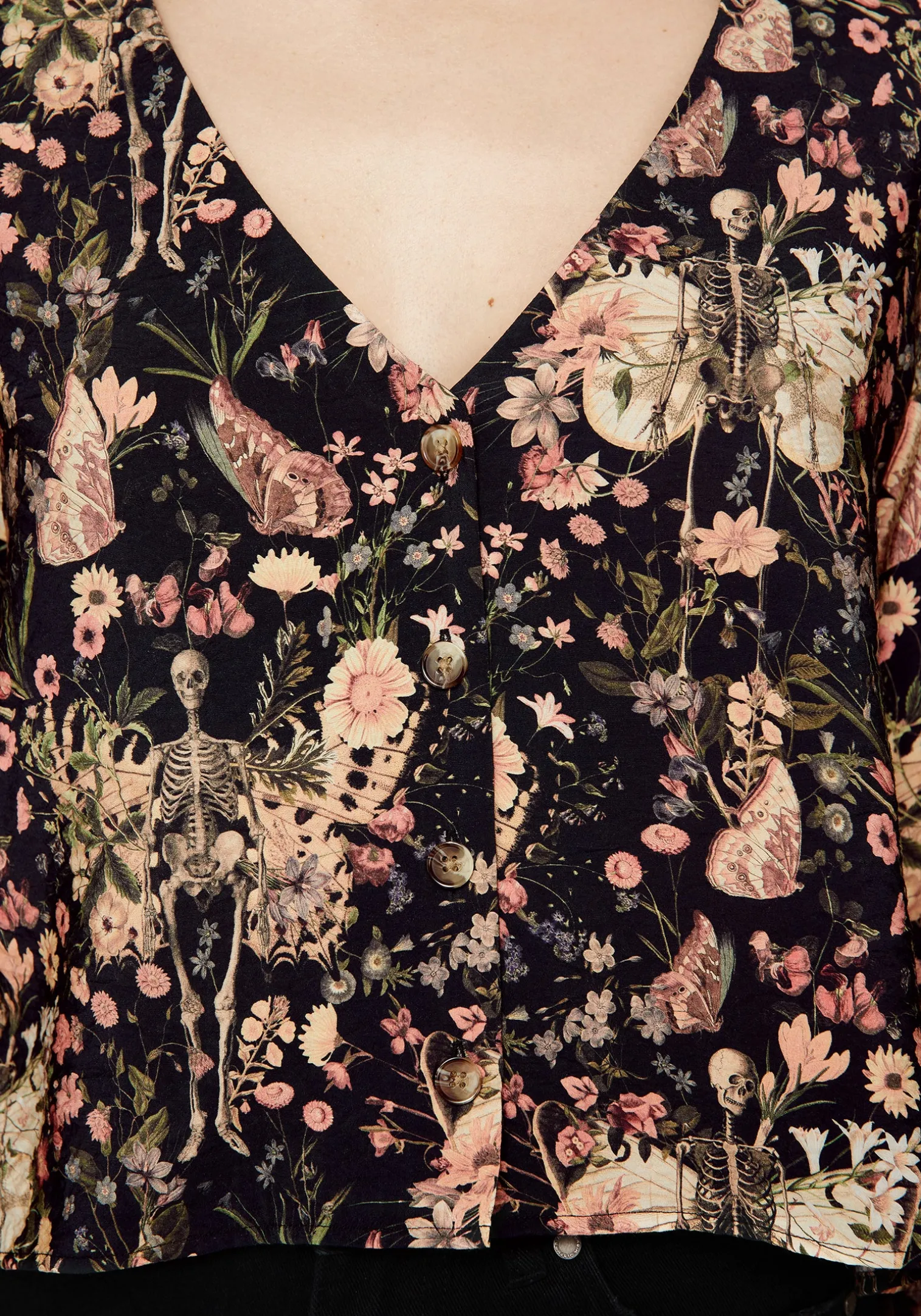 Pixie Floral Print Button Up Blouse Top