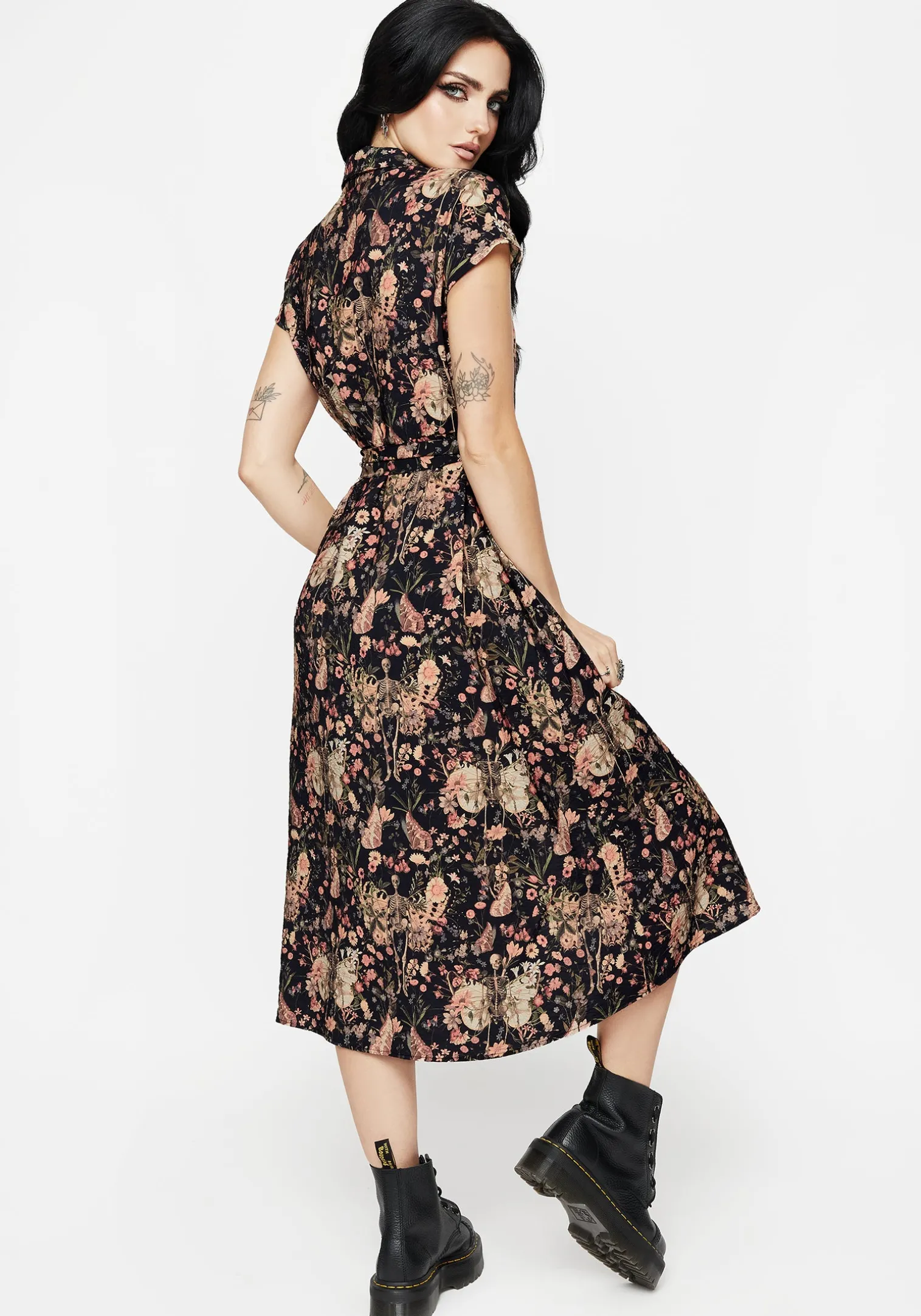Pixie Floral Print Midi Shirt Dress