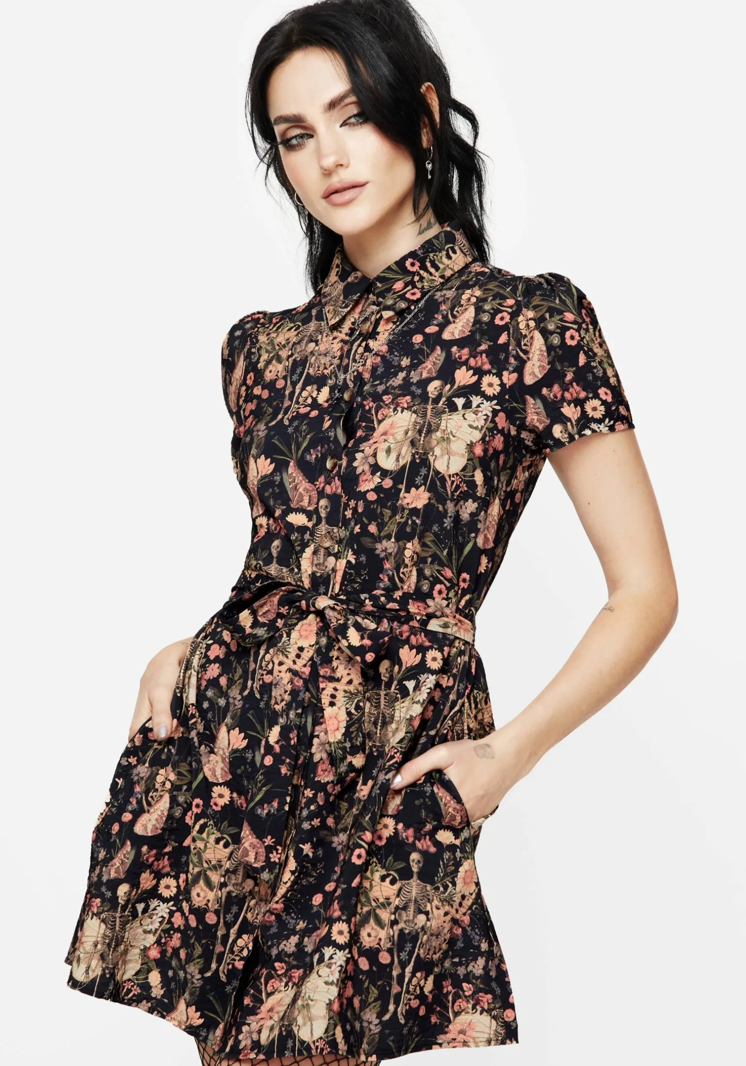 Pixie Floral Print Mini Shirt Dress