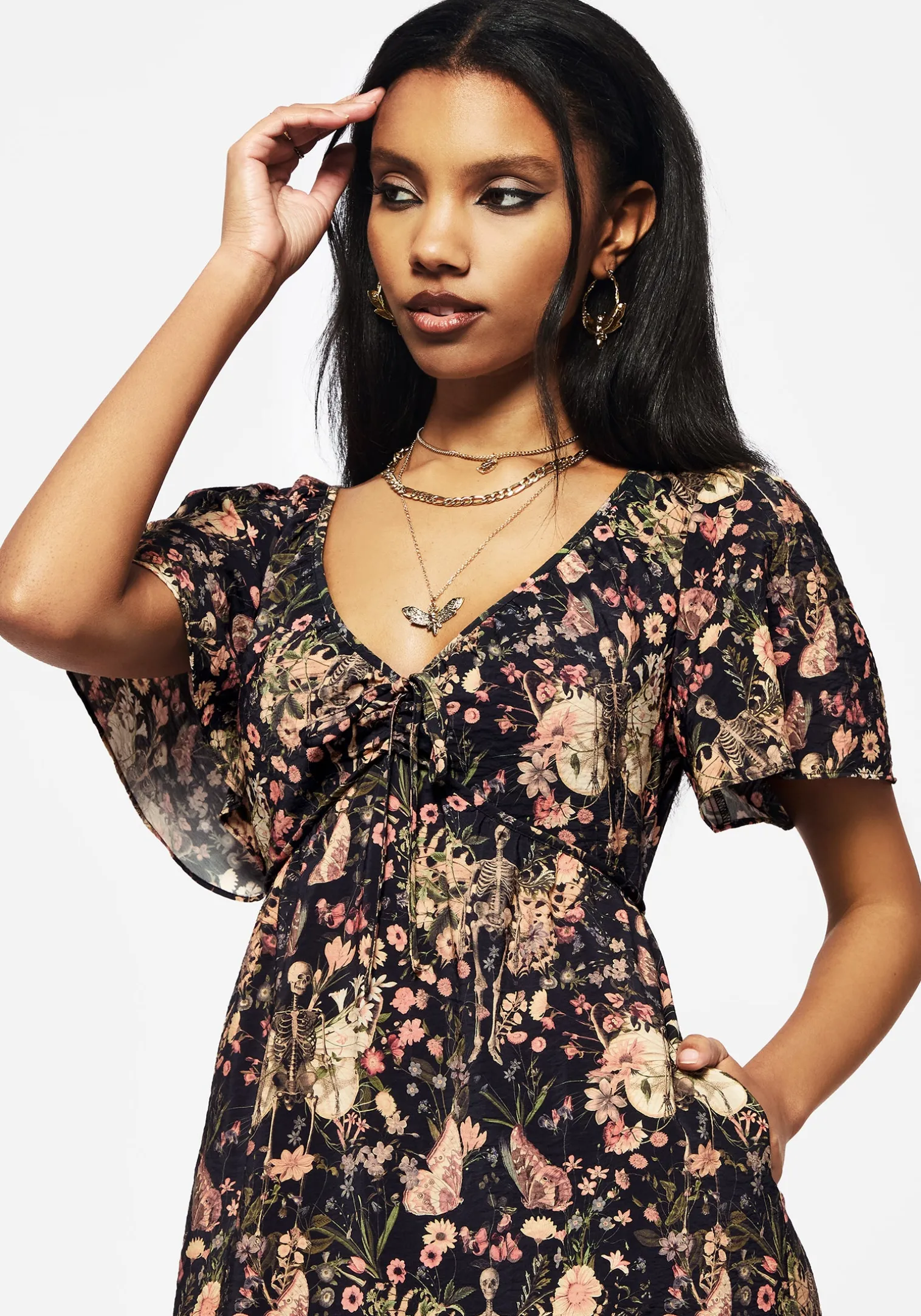 Pixie Floral Print Tie Front Maxi Dress