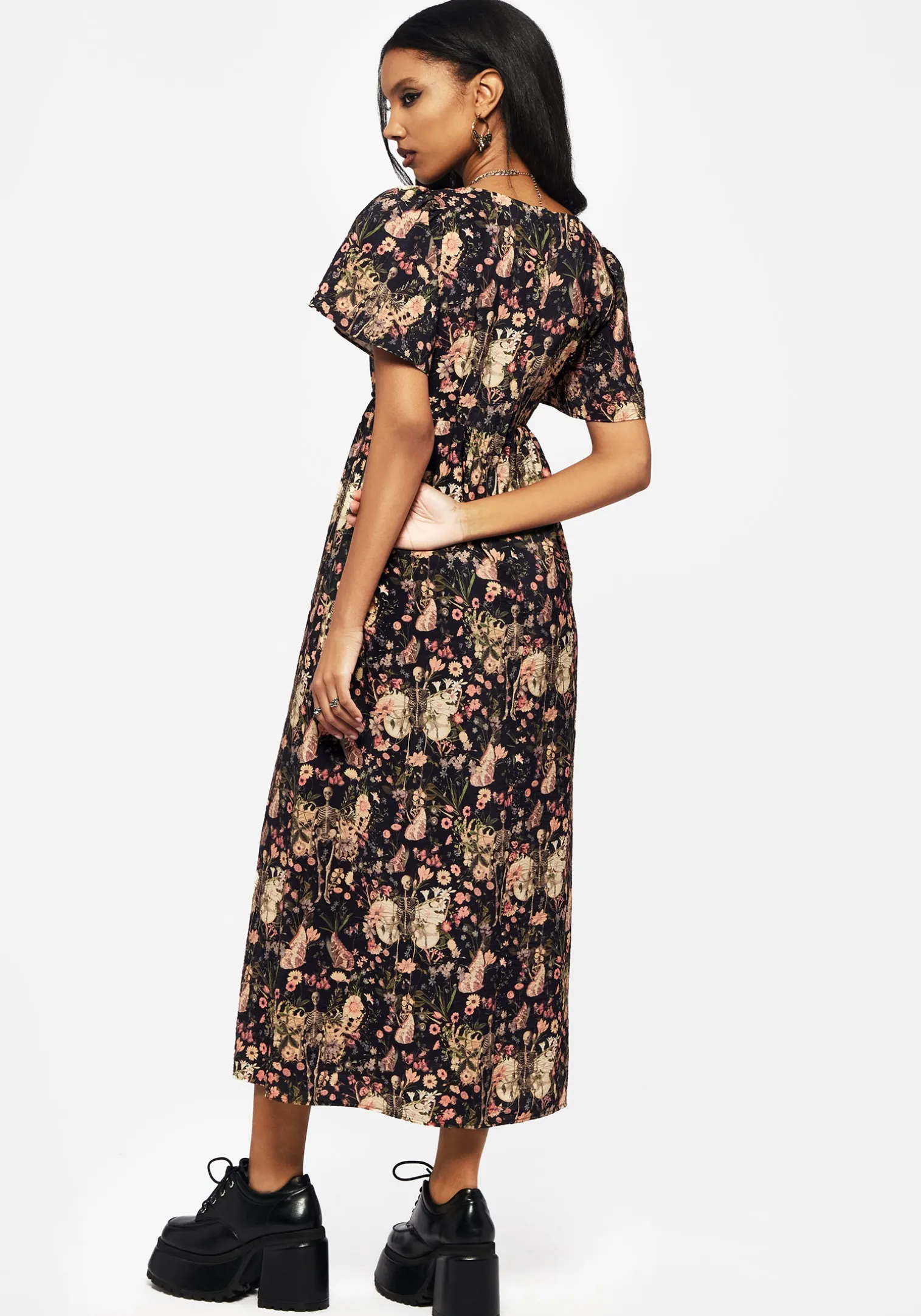 Pixie Floral Print Tie Front Maxi Dress