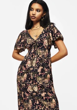 Pixie Floral Print Tie Front Maxi Dress