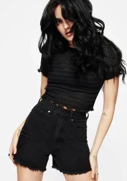 Planchette Embroidered Distressed Denim Shorts