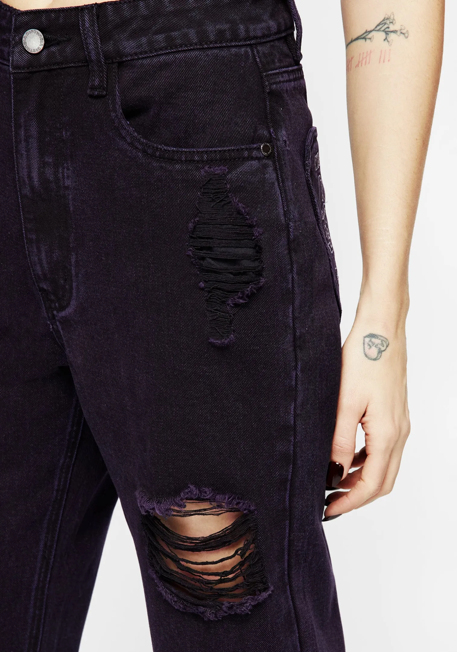 Planchette Embroidered Distressed Denim Mom Jeans