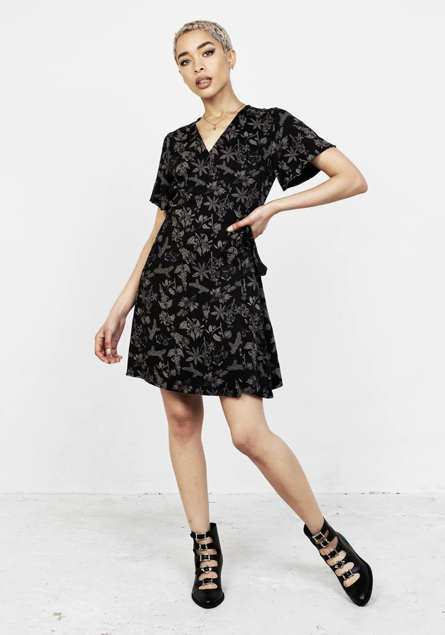 Poisonous Plants Wrap Mini Dress