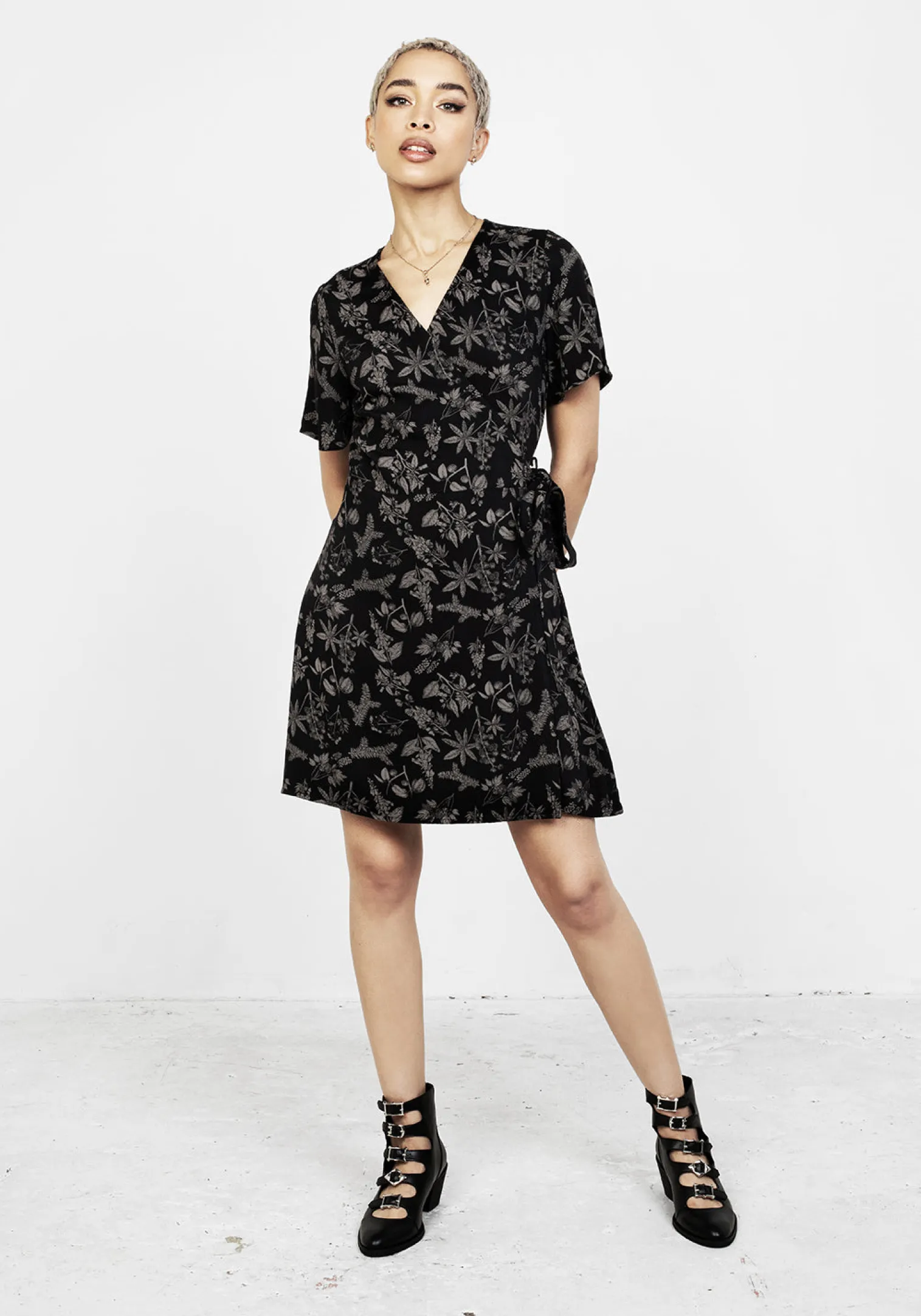 Poisonous Plants Wrap Mini Dress