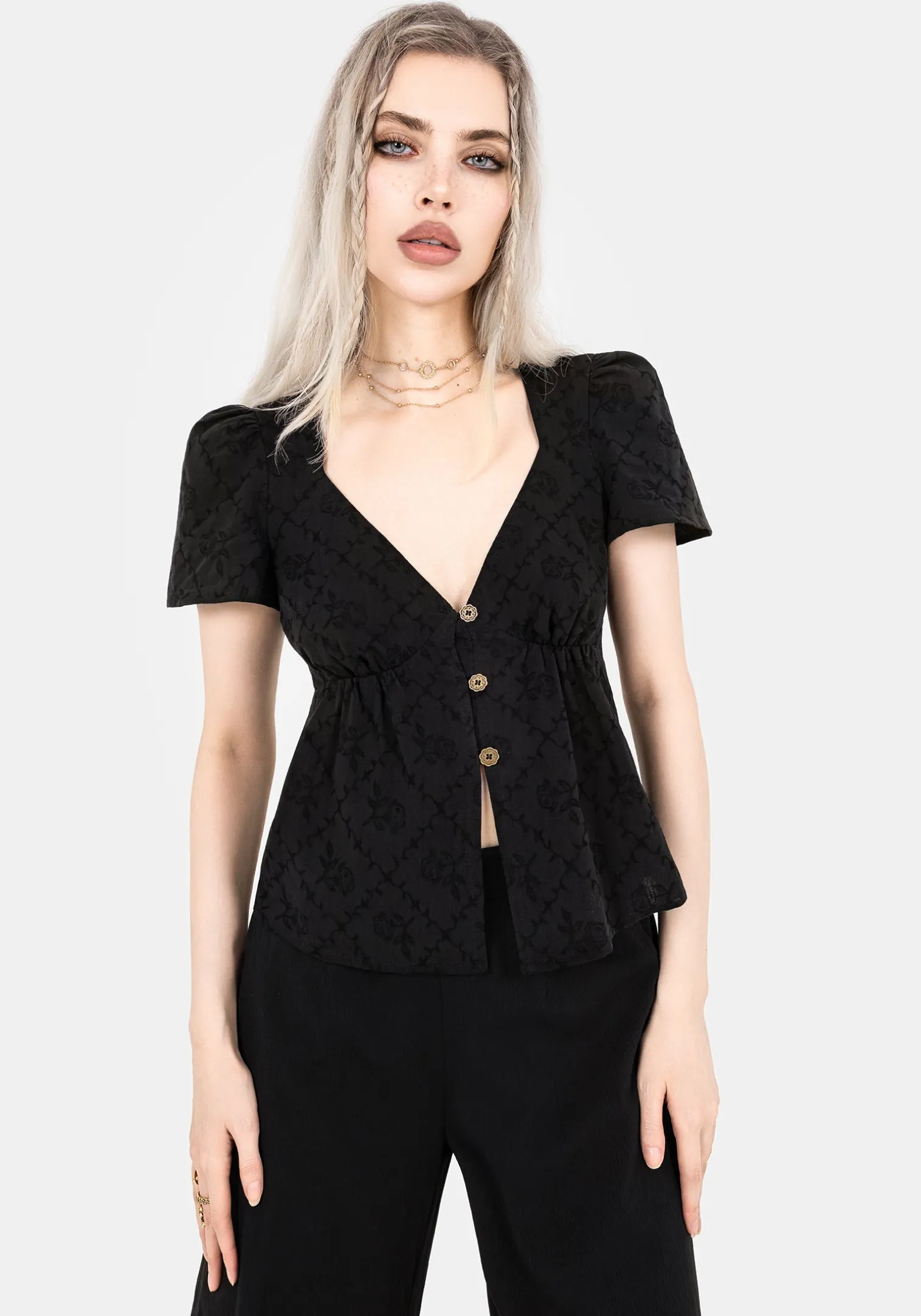 Polgara Floral Jacquard Peplum Top