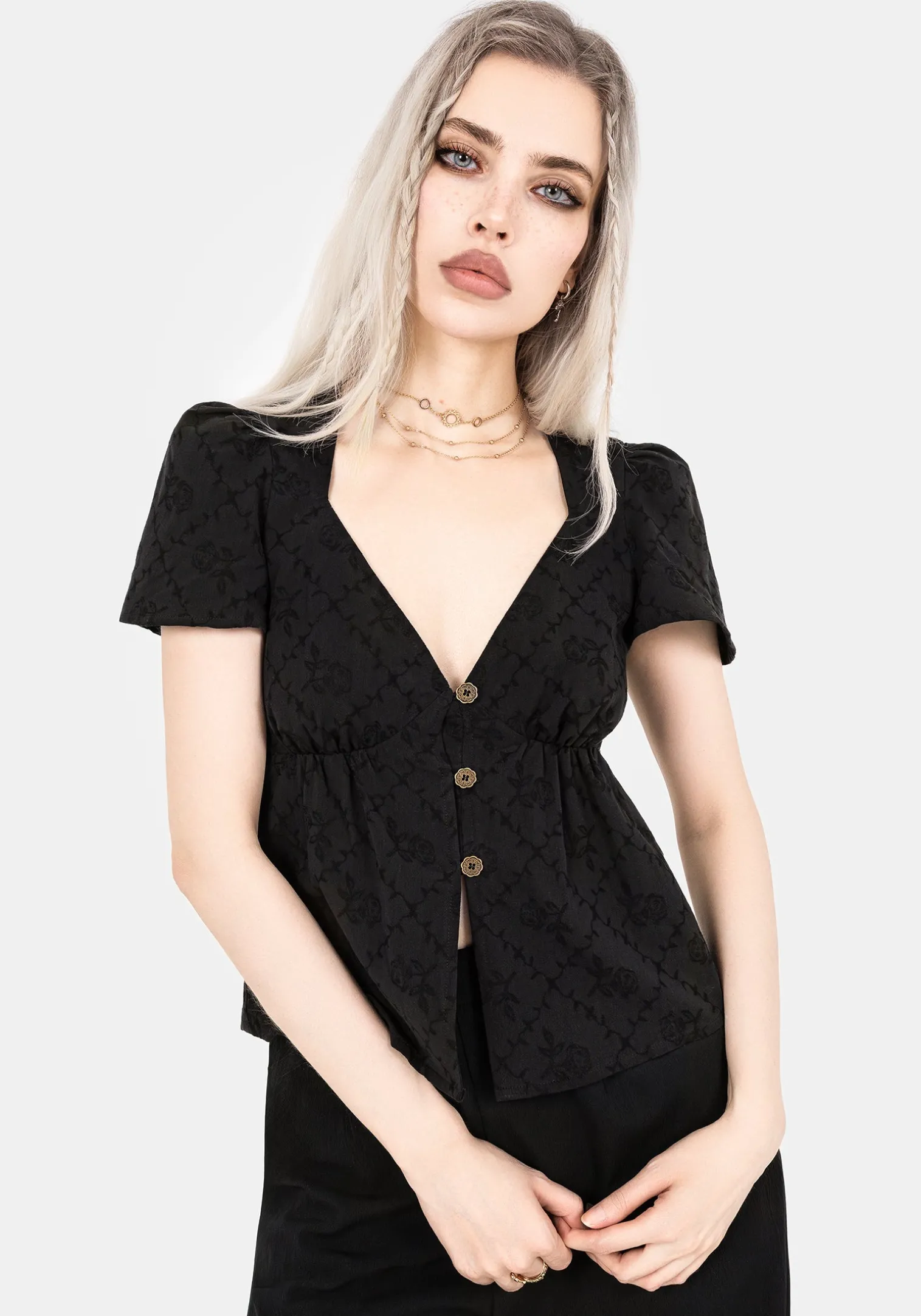 Polgara Floral Jacquard Peplum Top