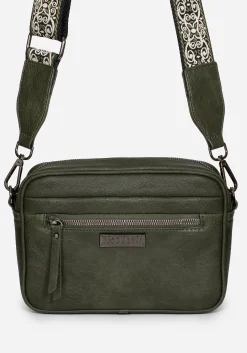 Portent Debossed Zip Front Crossbody Bag