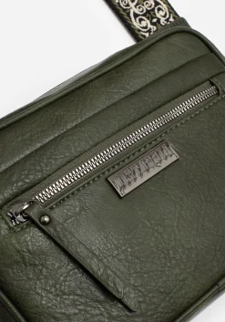 Portent Debossed Zip Front Crossbody Bag