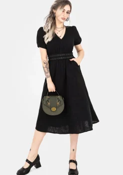 Poultice Embroidered Cotton Midi Dress - Black