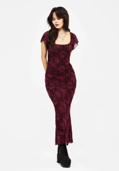 Prickle Thorn Print Mesh Cap Sleeve Top