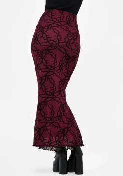 Prickle Thorn Print Mesh Mermaid Maxi Skirt