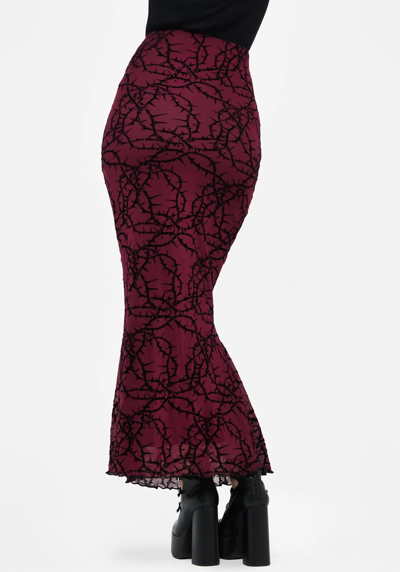 Prickle Thorn Print Mesh Mermaid Maxi Skirt