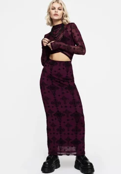 Priestess Flocked Mesh Top - Purple