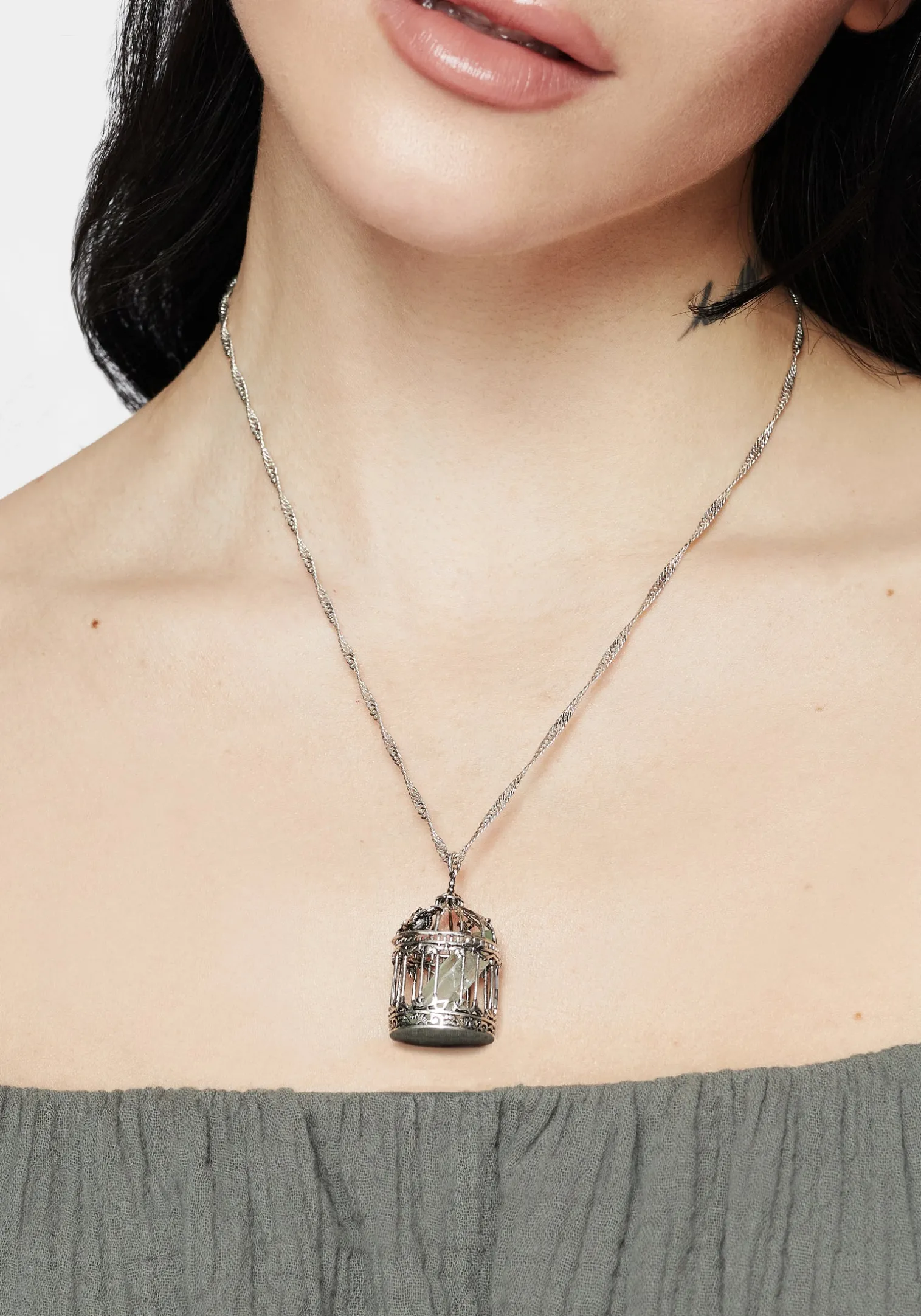 Primavera Bird Cage Pendant Necklace