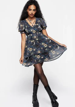 Primrose Floral Chiffon Puff Sleeve Layered Mini Dress