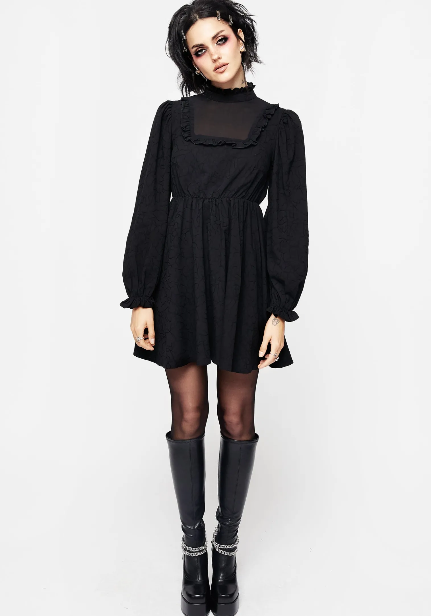 Priscilla High Neck Lace Mini Dress