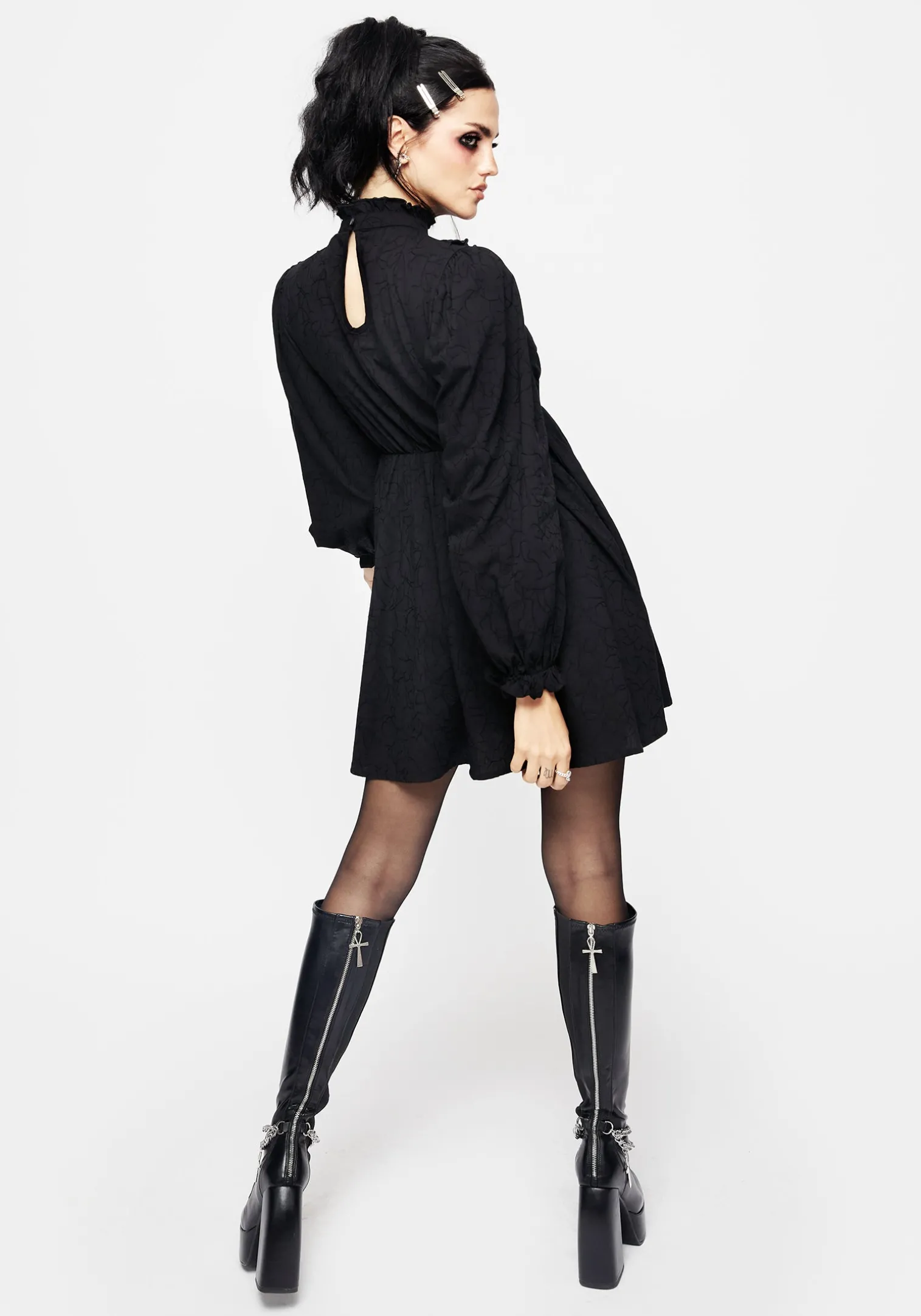 Priscilla High Neck Lace Mini Dress
