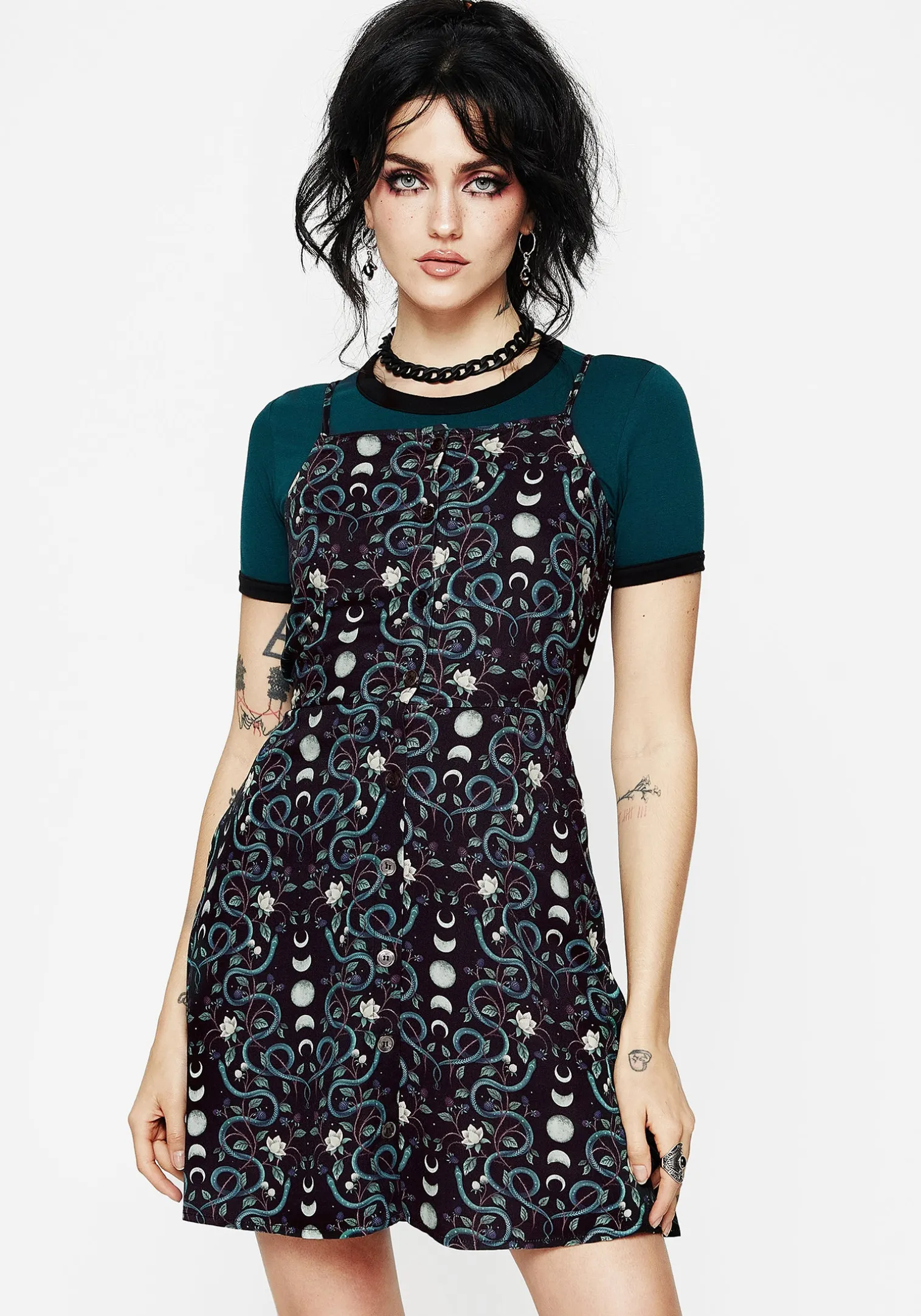 Pythia Button Up Mini Apron Dress