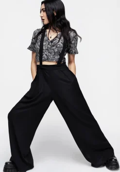 Realm Wide Leg Suspender Trouser - Midnight Black