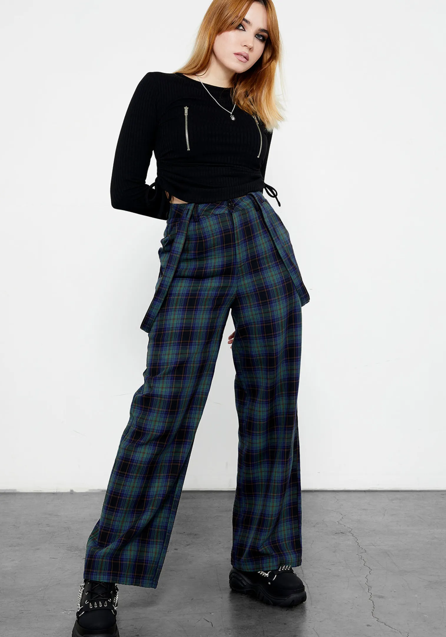 Rebel Wide Leg Plaid Trousers