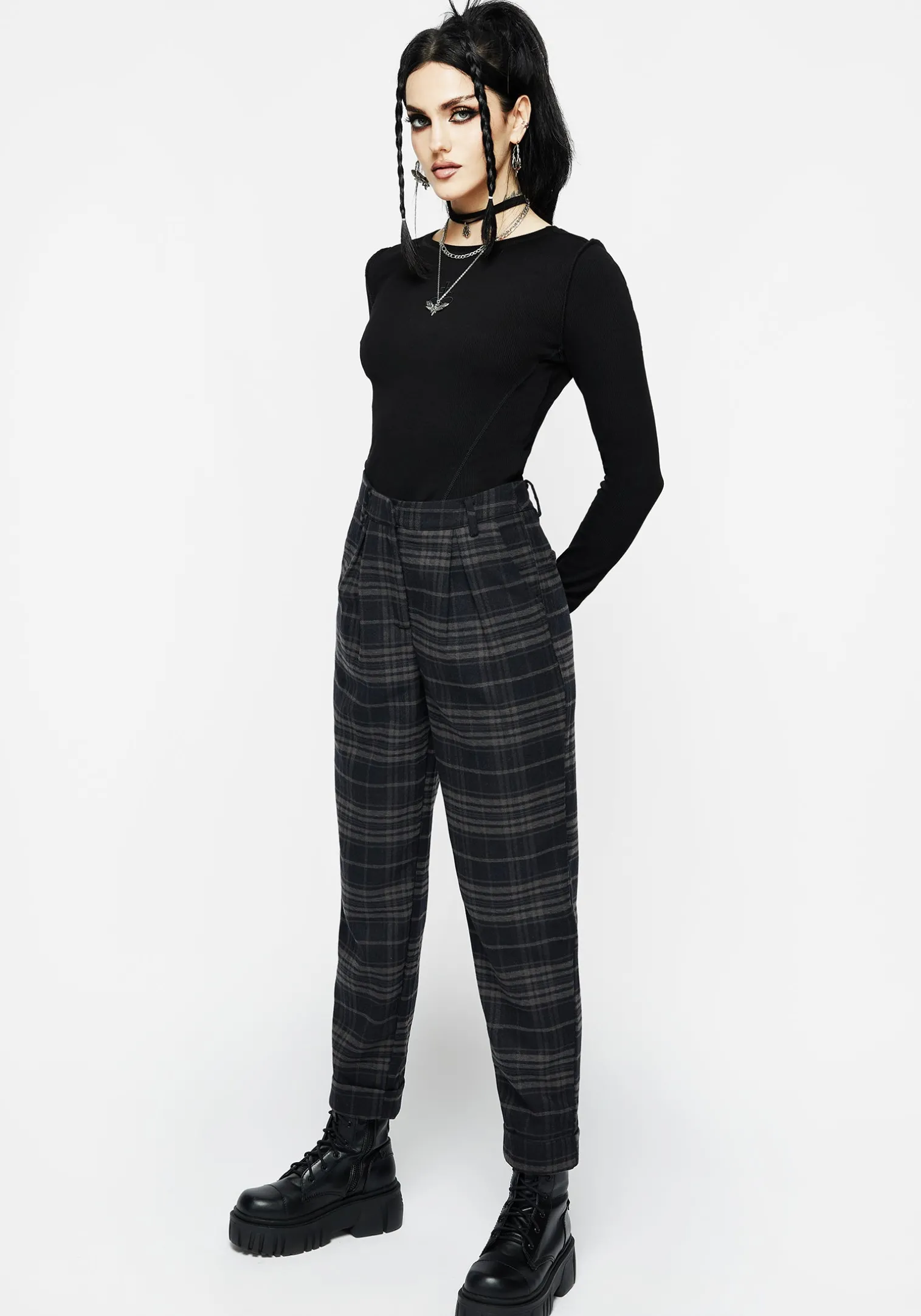 Reckless Distressed Check Trousers