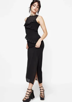 Reflections Black Frill Detail Sleeveless Maxi Dress