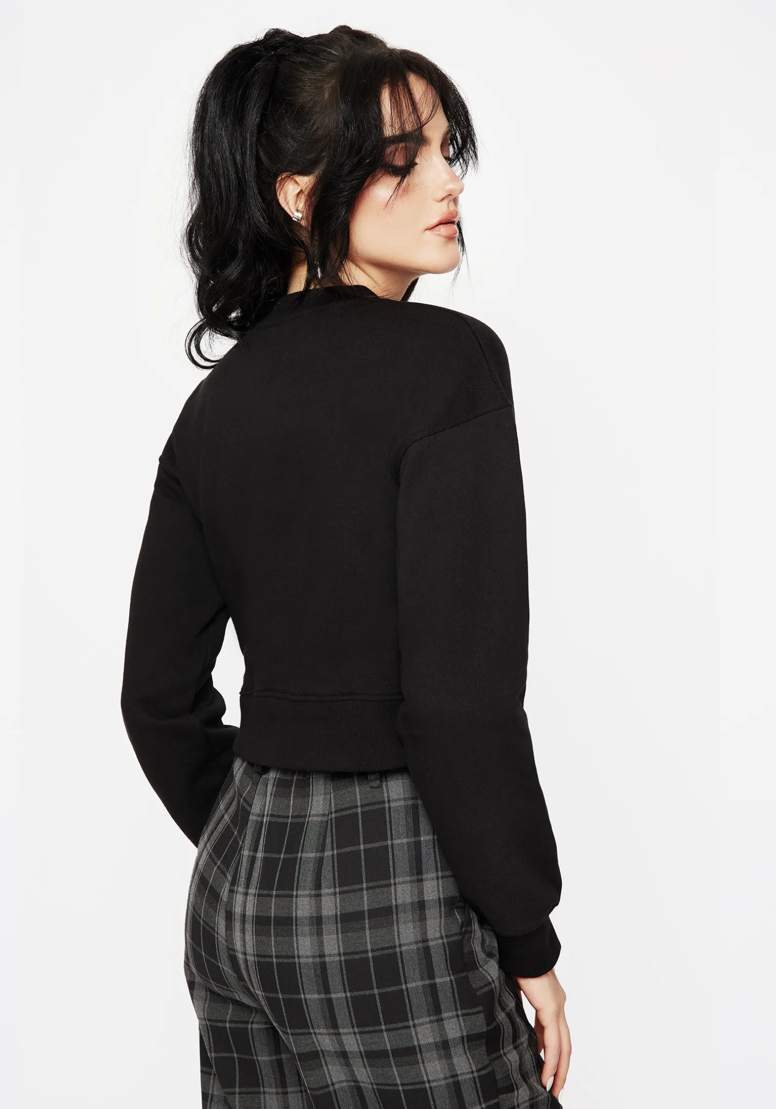Requiem Graphic Print Crew Neck Crop Sweatshirt