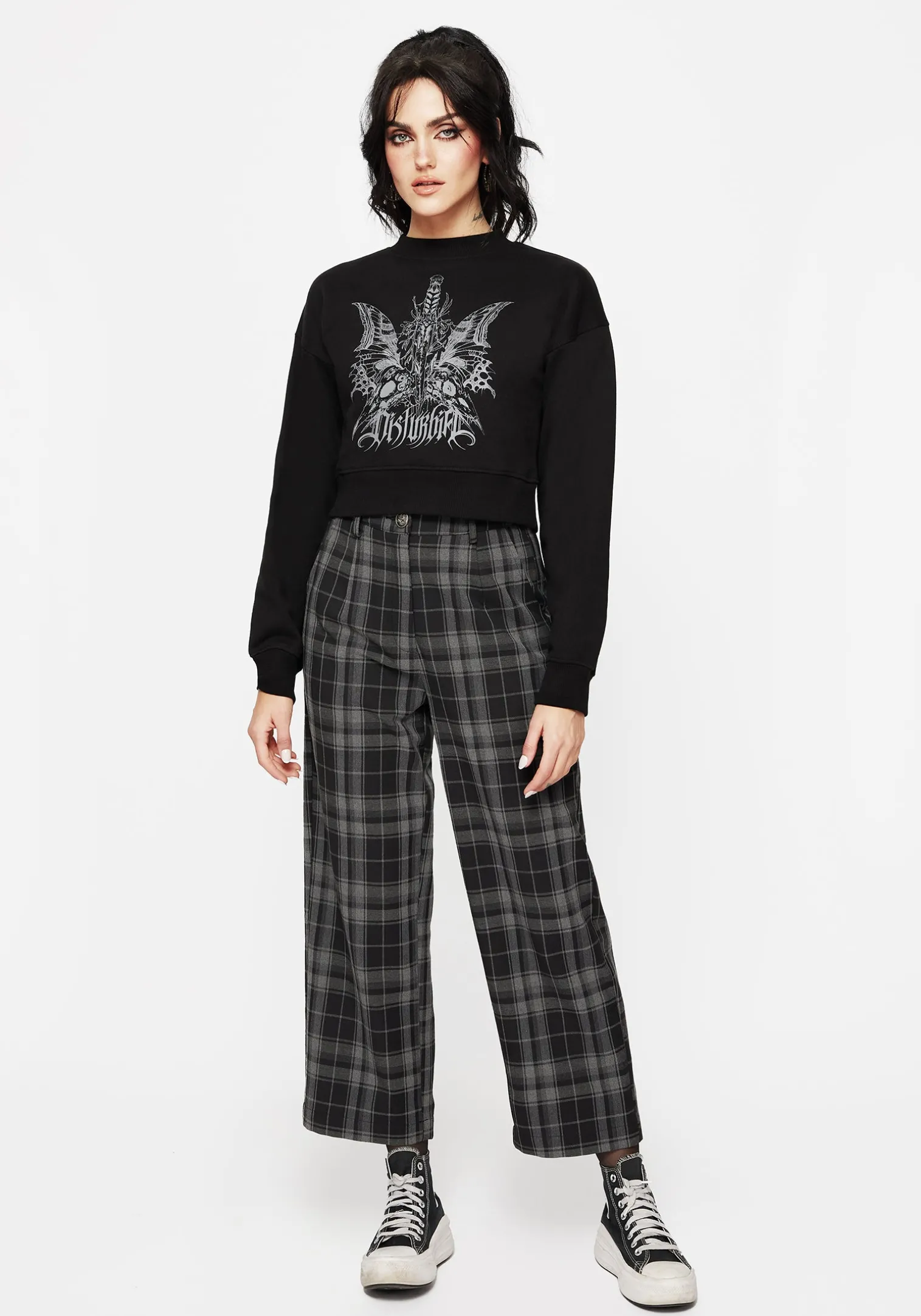 Requiem Graphic Print Crew Neck Crop Sweatshirt