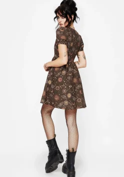 Rhea Cotton Blend Moth and Moon Print Mini Smock Dress
