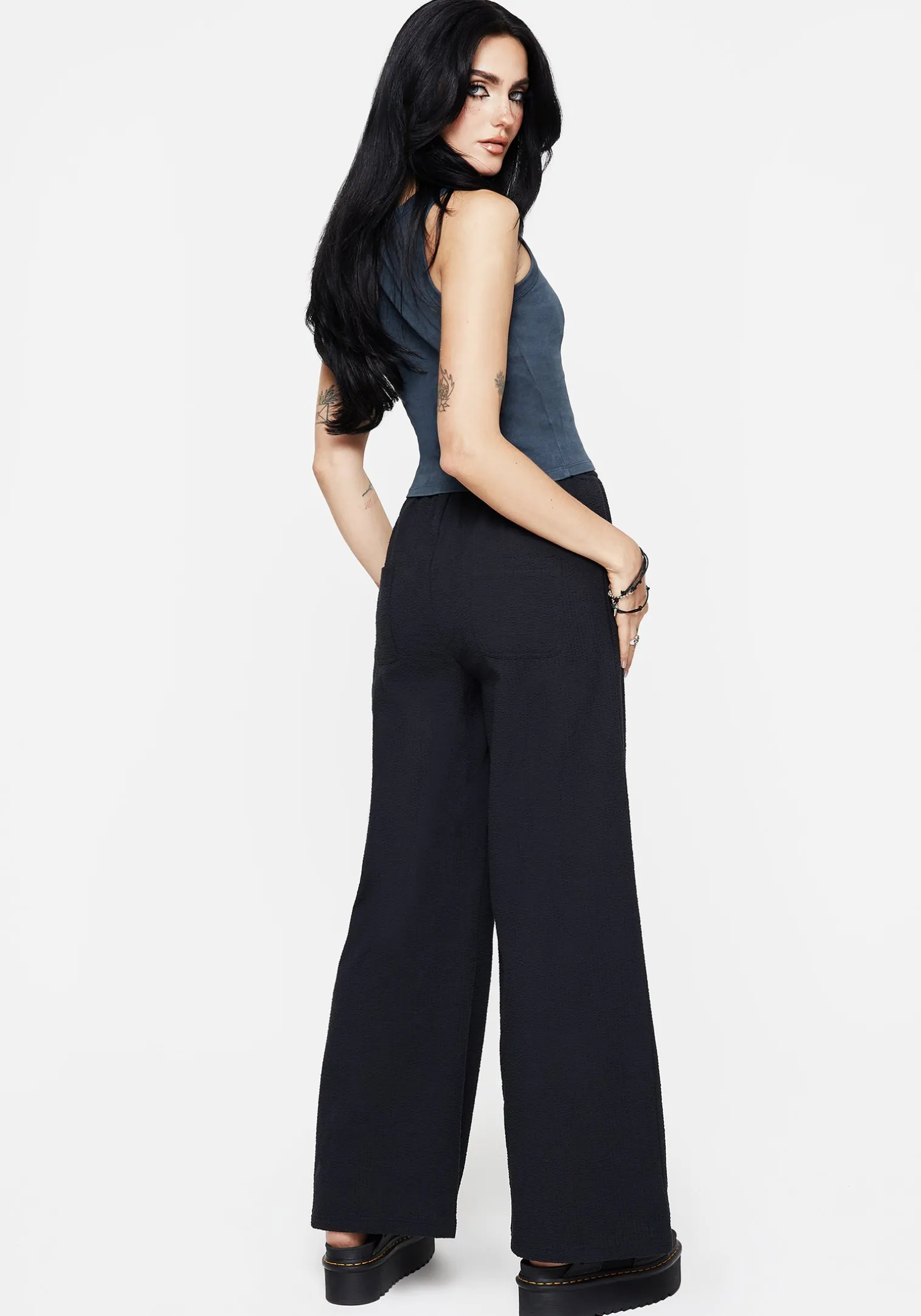 Rian Seersucker Straight Leg Trousers