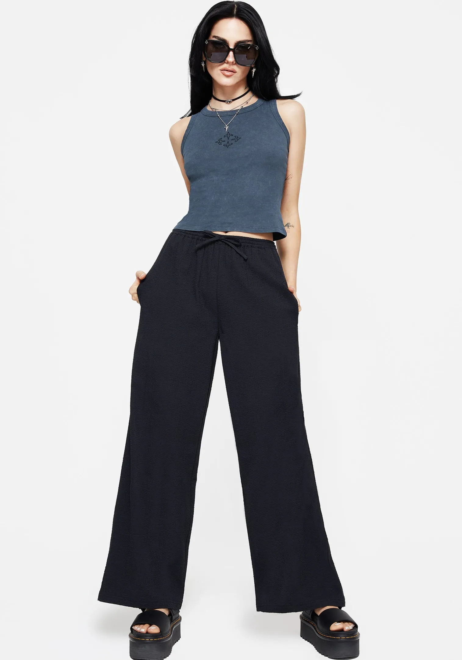 Rian Seersucker Straight Leg Trousers