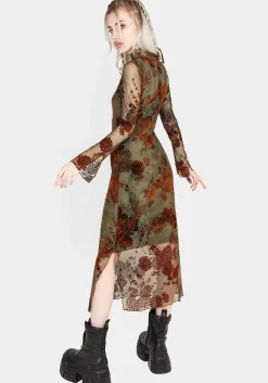 Rosaleigh Flock Velour Mesh Midaxi Dress
