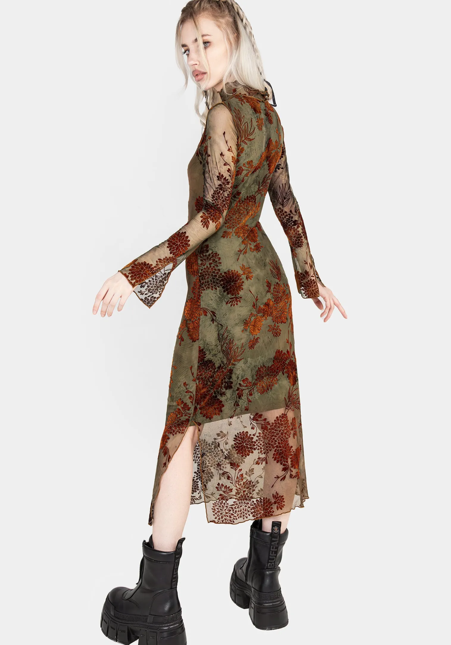 Rosaleigh Flock Velour Mesh Midaxi Dress