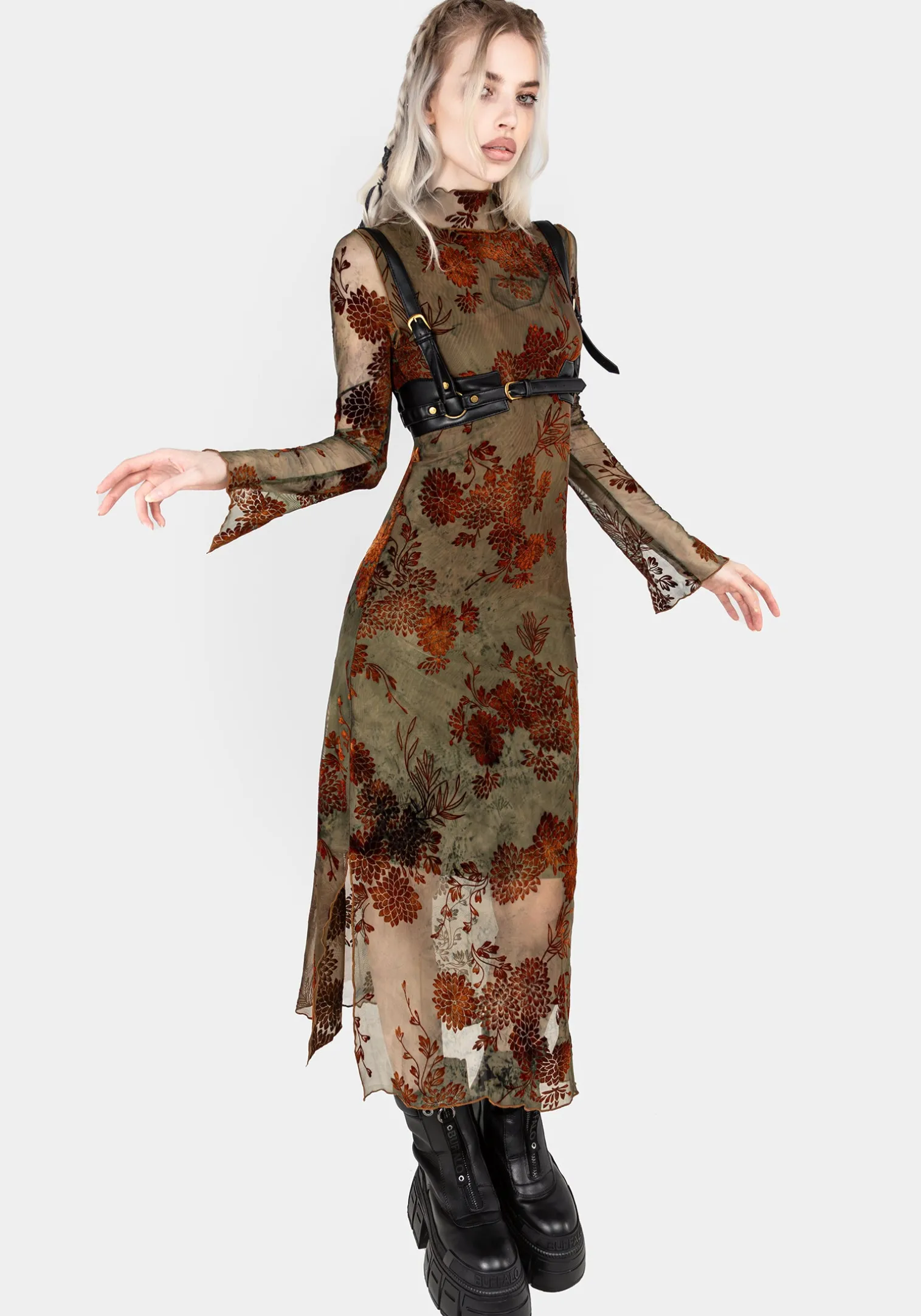 Rosaleigh Flock Velour Mesh Midaxi Dress