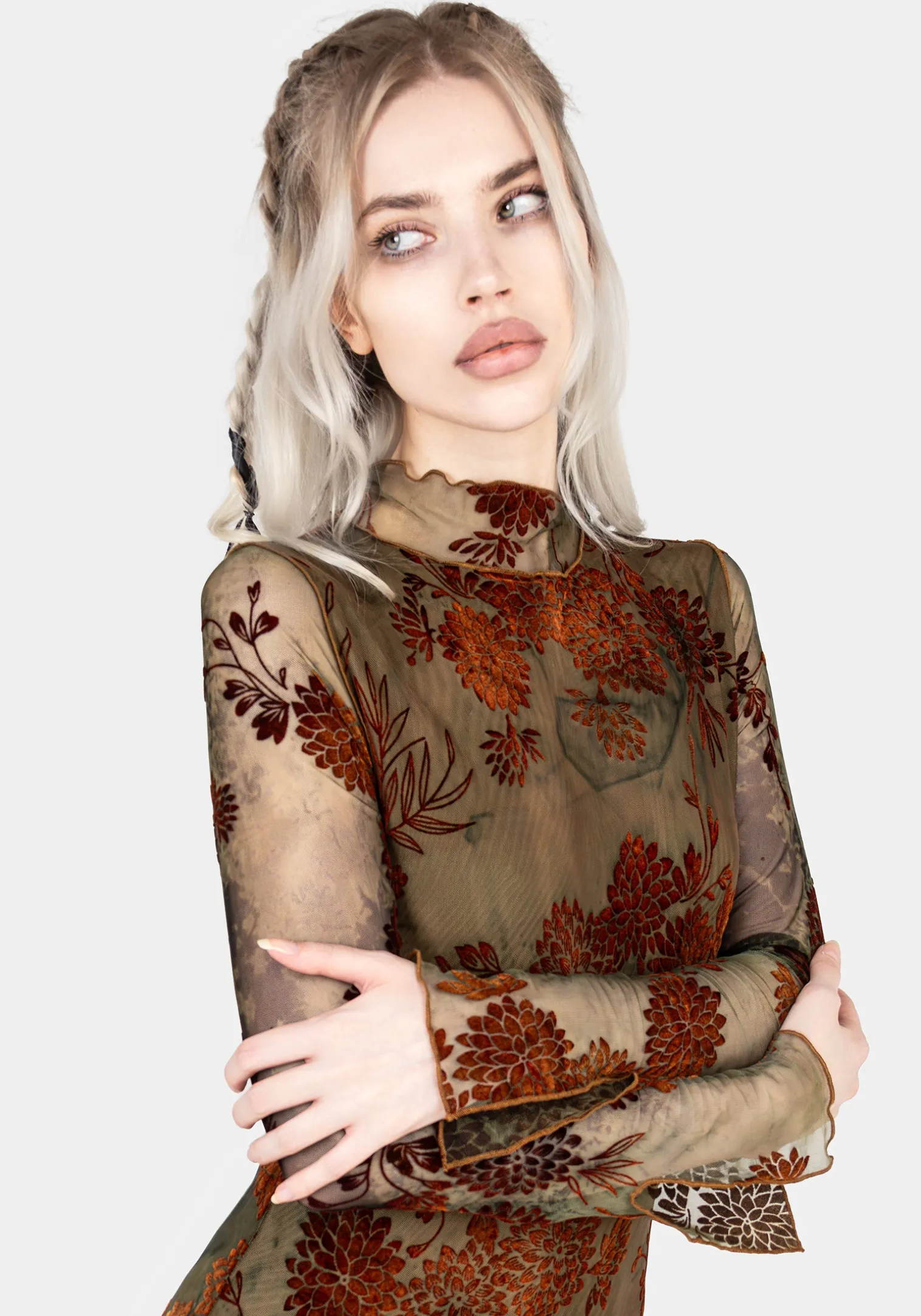 Rosaleigh Flock Velour Mesh Midaxi Dress